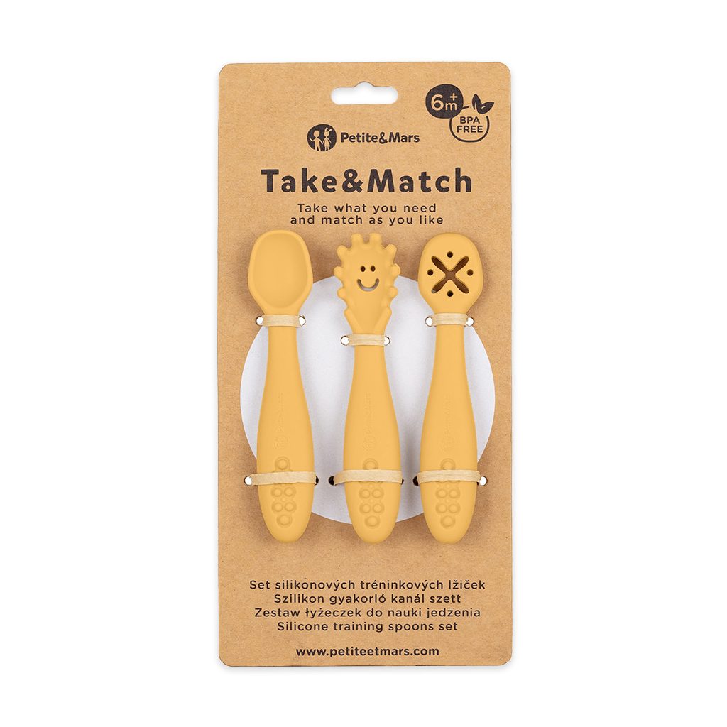 PETITE&MARS Szilikon gyakorló kanál szett 3 db Take&Match Intense Ochre 6m+