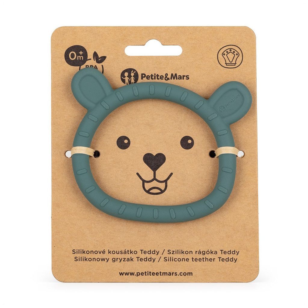 PETITE&MARS Szilikon rágóka Teddy Misty Green 0m+