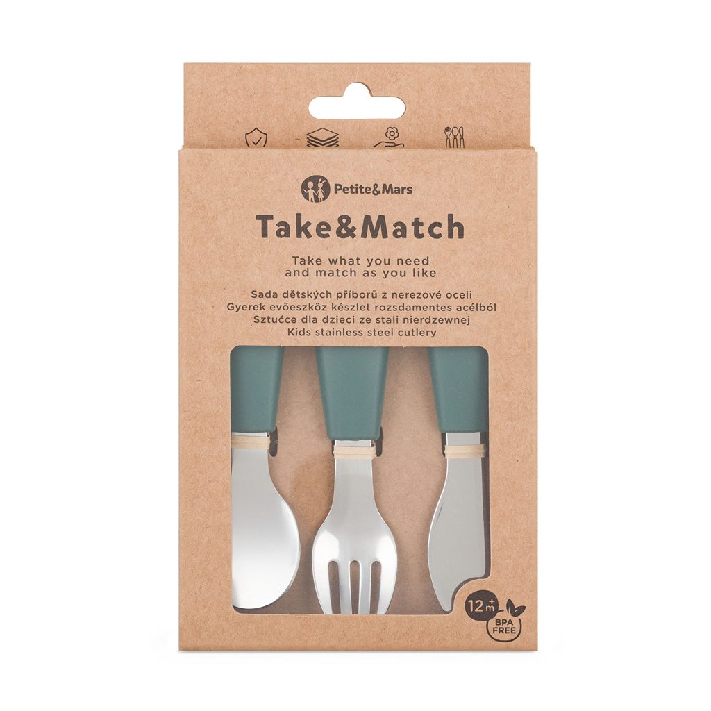 PETITE&MARS Rozsdamentes acél evőeszközkészlet Take&Match Misty Green 12m+