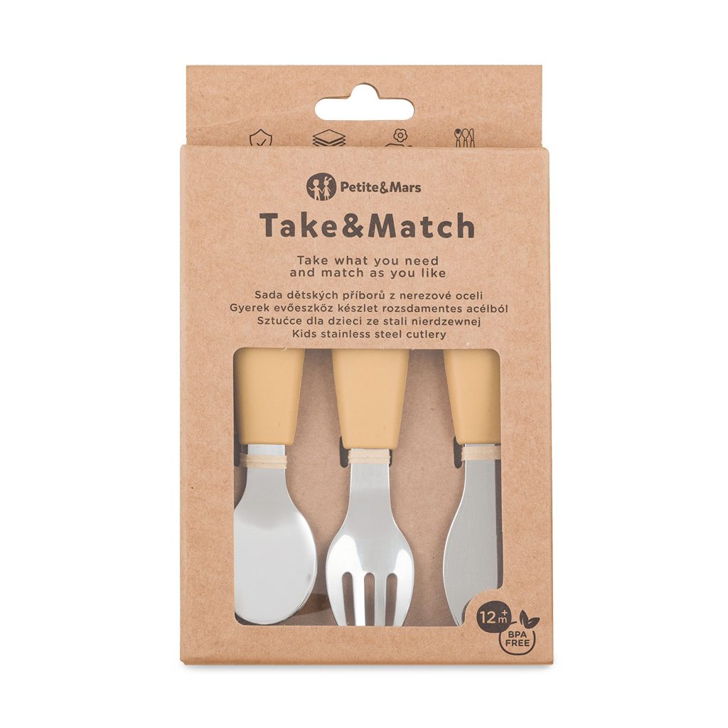 PETITE&MARS Rozsdamentes acél evőeszközkészlet Take&Match Intense Ochre 12m+