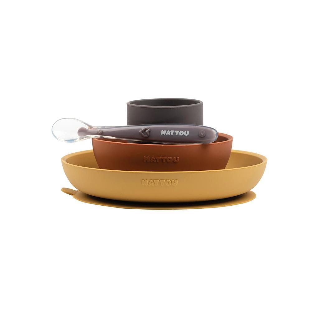 NATTOU Szilikon étkészlet 4 db-os barna -terrakotta BPA mentes