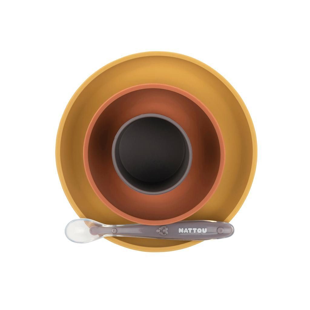 NATTOU Szilikon étkészlet 4 db-os barna -terrakotta BPA mentes