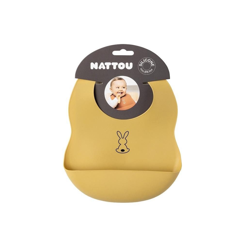 NATTOU Szilikon előke rögzítéssel okkersárga BPA mentes