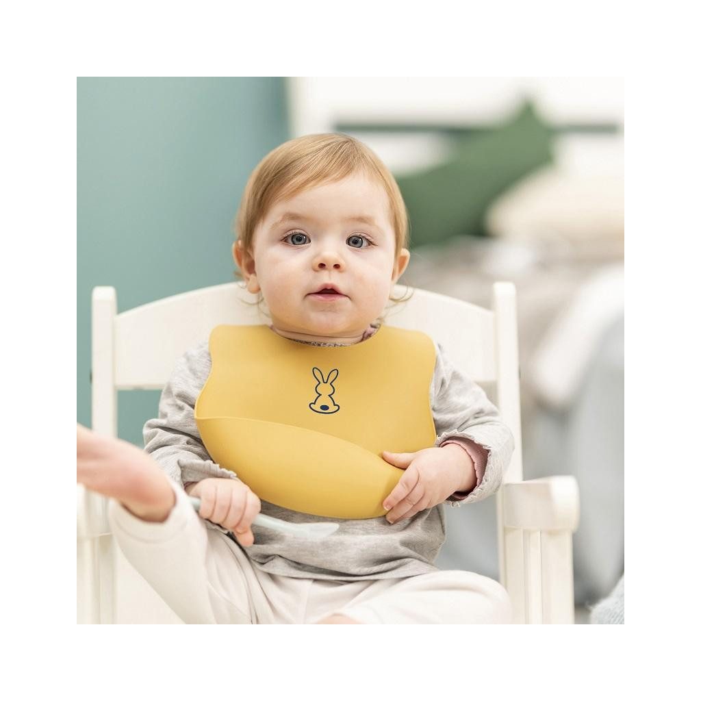 NATTOU Szilikon előke rögzítéssel okkersárga BPA mentes