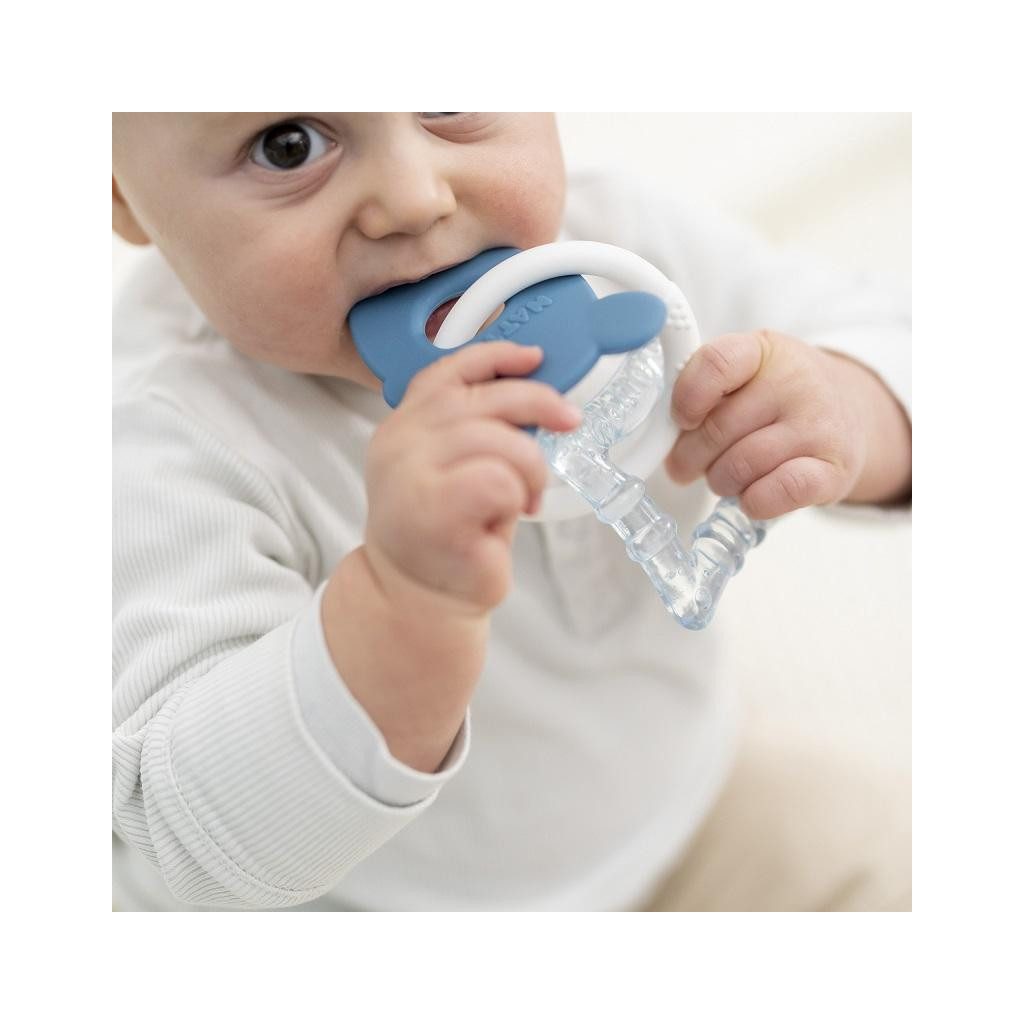 NATTOU Szilikon rágóka hűthető résszel BPA mentes kék egér