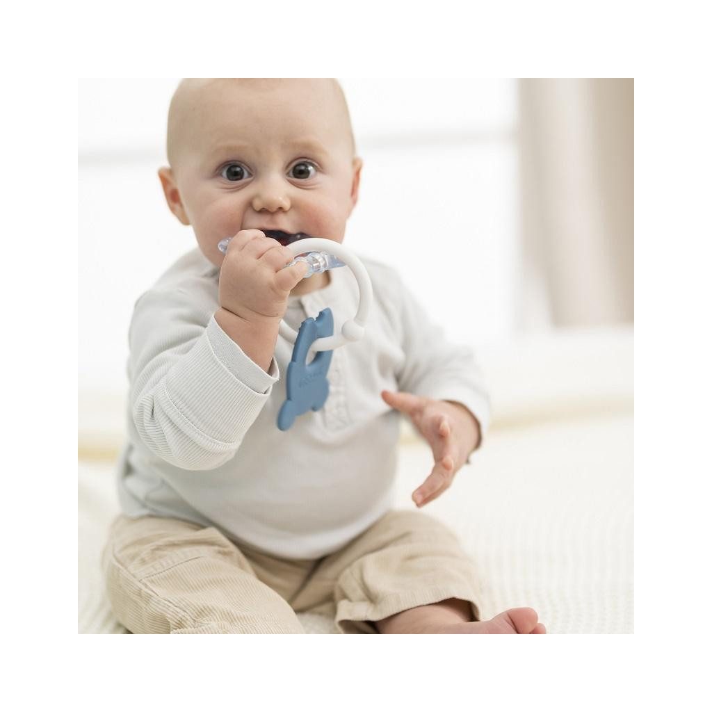 NATTOU Szilikon rágóka hűthető résszel BPA mentes kék egér