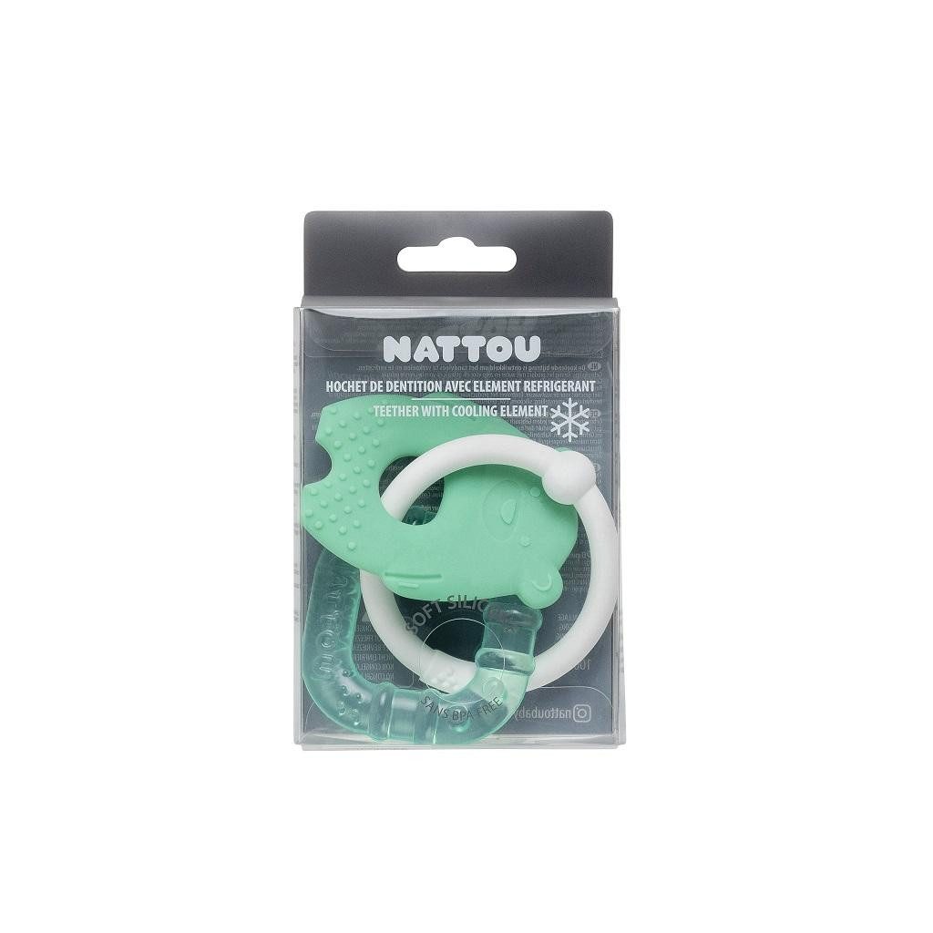 NATTOU Szilikon rágóka hűthető résszel BPA mentes zöld mackó