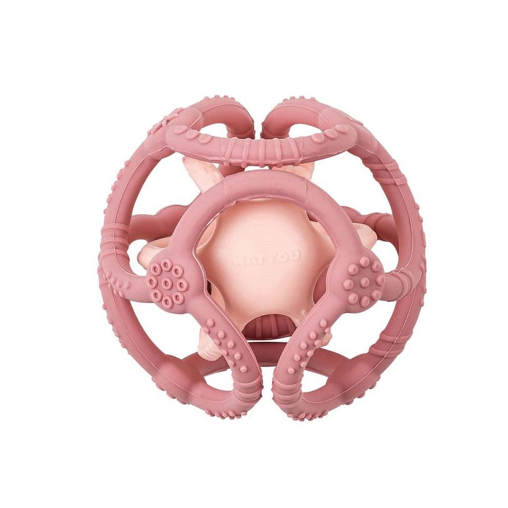 NATTOU  Szilikon rágóka labda 2in1 BPA mentes 10 cm rózsaszín
