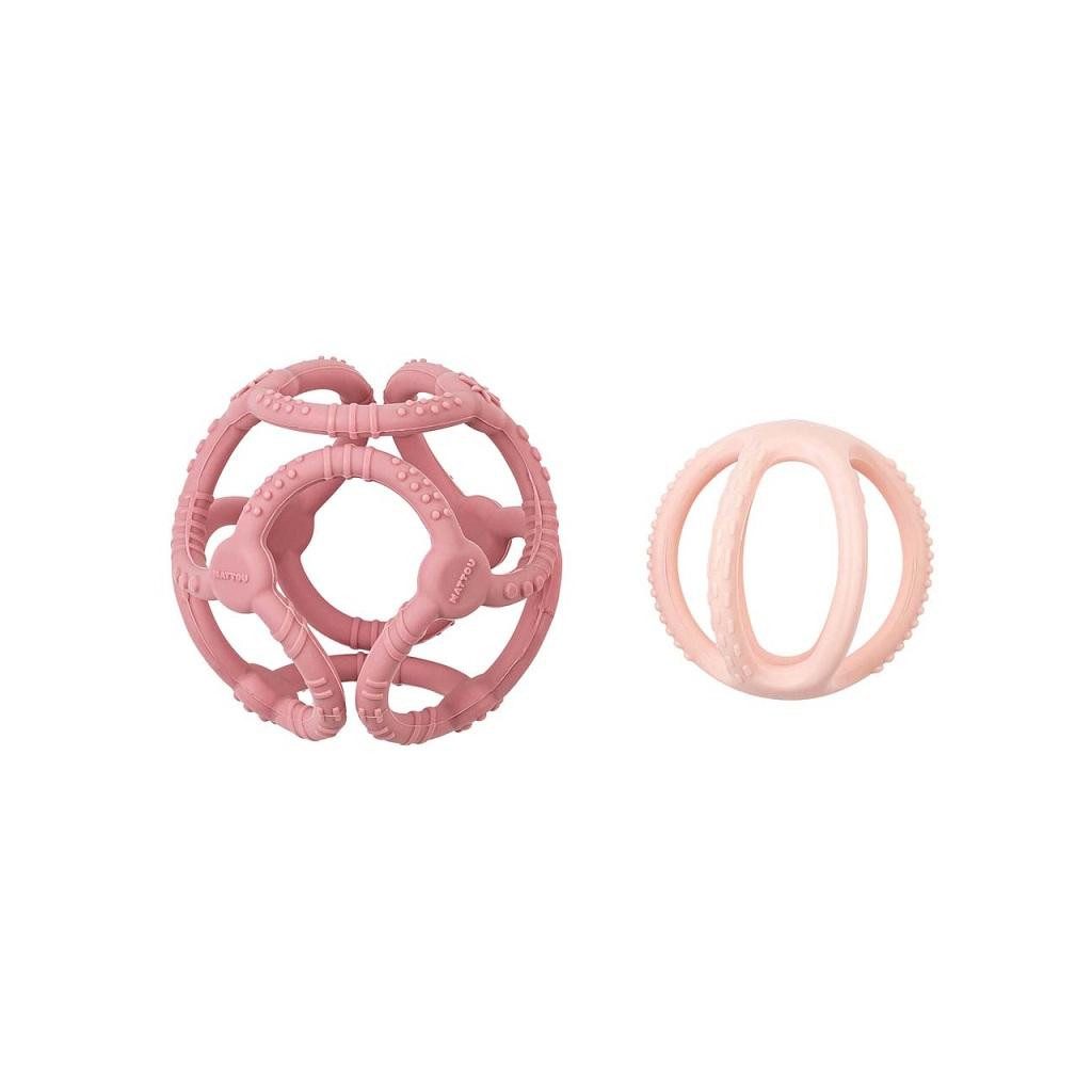 NATTOU  Szilikon rágóka labda 2in1 BPA mentes 10 cm rózsaszín