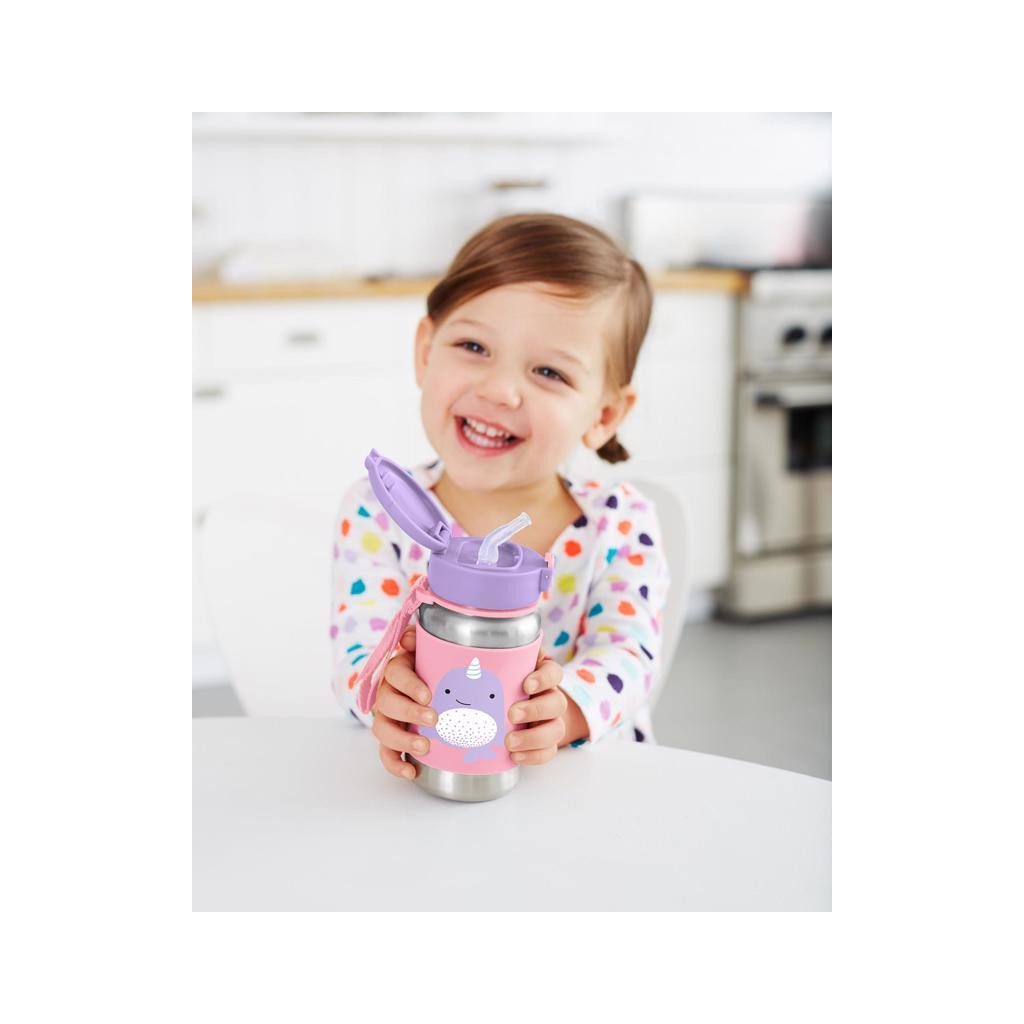 SKIP HOP Zoo Rozsdamentes acél szívószálas vízüveg Narvál 12m+