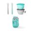 SKIP HOP 5 darabos étkezési készlet pohárral Easy-Feed Mealtime Set Teal/Grey 6m+