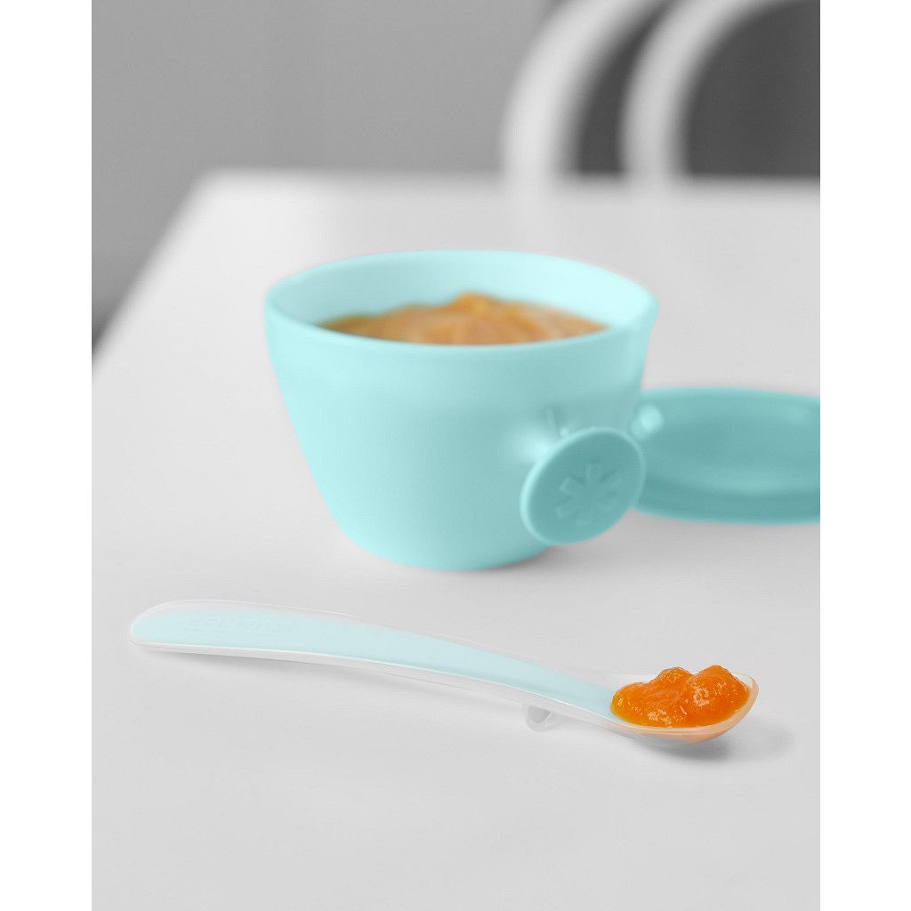 SKIP HOP 5 darabos étkezési készlet pohárral Easy-Feed Mealtime Set Teal/Grey 6m+