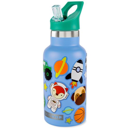 SKIP HOP FÄ¾aÅ¡a s nÃ¡lepkami so slamkovÃ½m nÃ¡ustkom nerezovÃ¡ modrÃ¡ 380 ml, 4r+