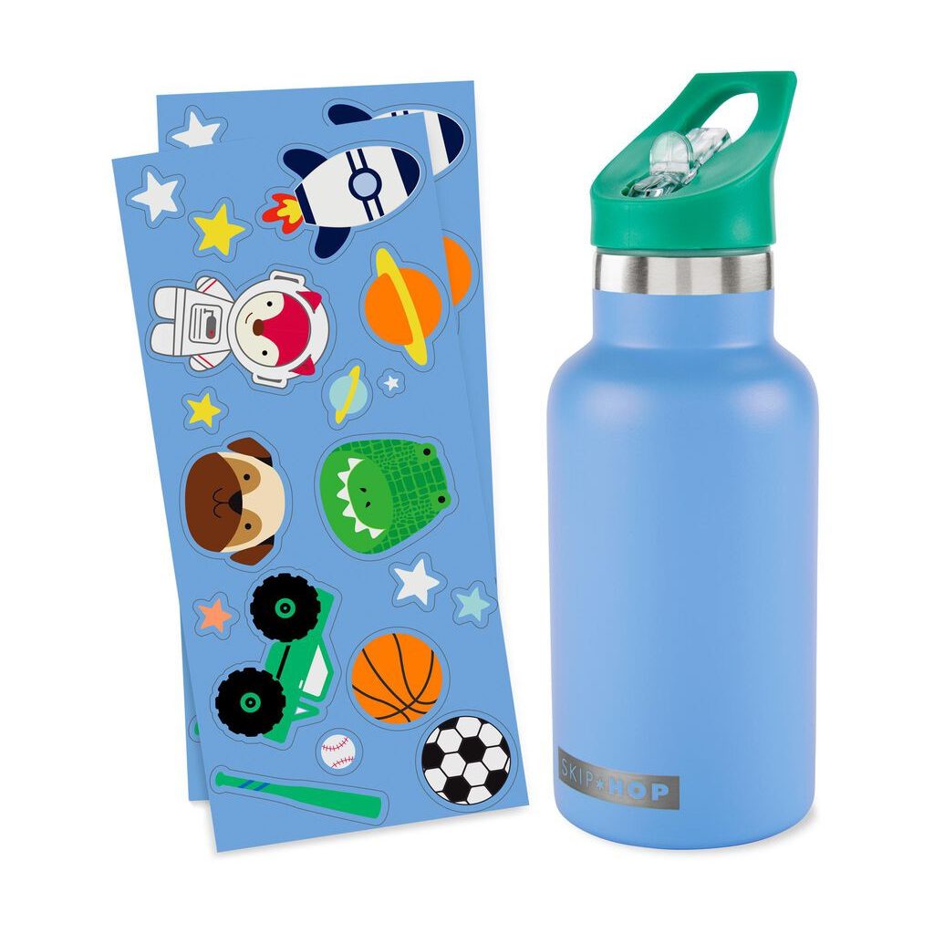 SKIP HOP FÄ¾aÅ¡a s nÃ¡lepkami so slamkovÃ½m nÃ¡ustkom nerezovÃ¡ modrÃ¡ 380 ml, 4r+