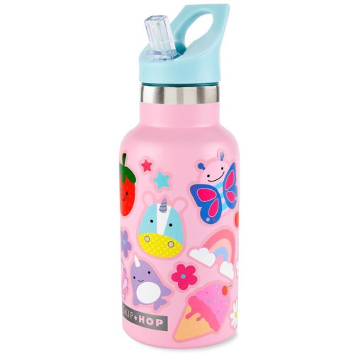 SKIP HOP FÄ¾aÅ¡a s nÃ¡lepkami so slamkovÃ½m nÃ¡ustkom nerezovÃ¡ ruÅ¾ovÃ¡ 380 ml, 4r+