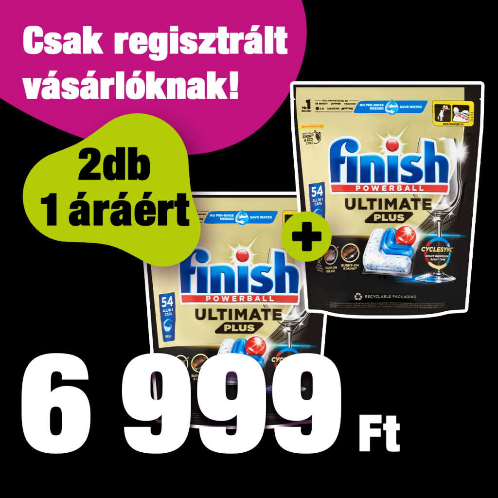 Finish Powerball Ultimate Plus All in 1 mosogatógép-kapszula, regular (2x54 db)