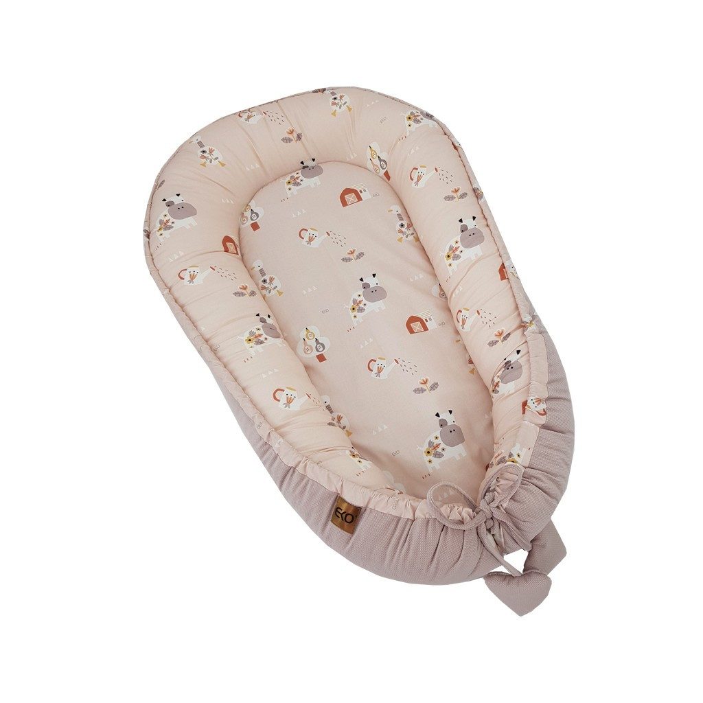 EKO Bölcső a babának VELVET My farm Powder pink 90x60 cm