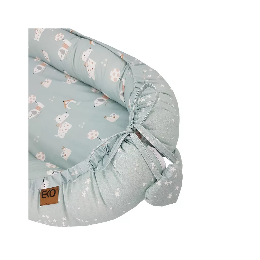 EKO Kétszínű pamut babafészek Dogs Stars Mint 90x60 cm