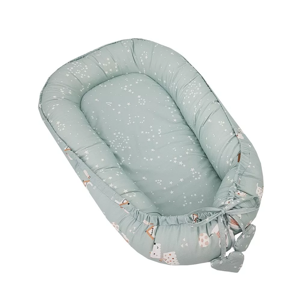 EKO Kétszínű pamut babafészek Dogs Stars Mint 90x60 cm