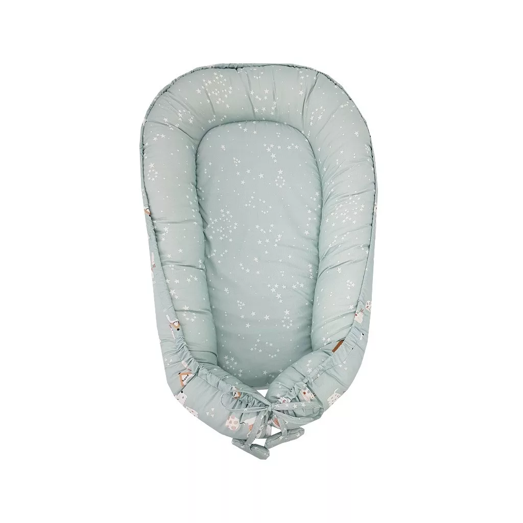 EKO Kétszínű pamut babafészek Dogs Stars Mint 90x60 cm