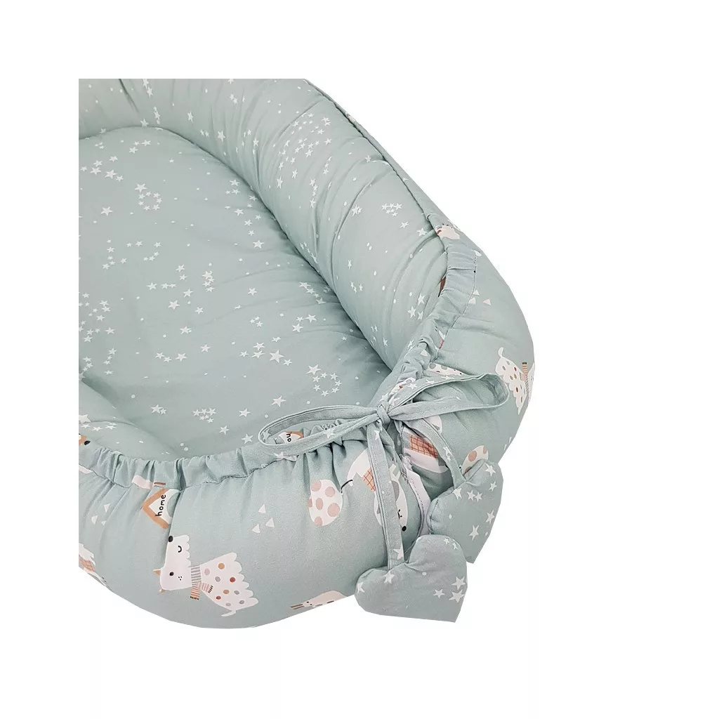 EKO Kétszínű pamut babafészek Dogs Stars Mint 90x60 cm