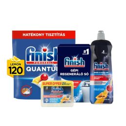   INGYENES SZÁLLÍTÁS - Finish Quantum mosogatogép kapszula csomag 120 kapszulával, öblítővel, sóval és tisztítófolyadékkal