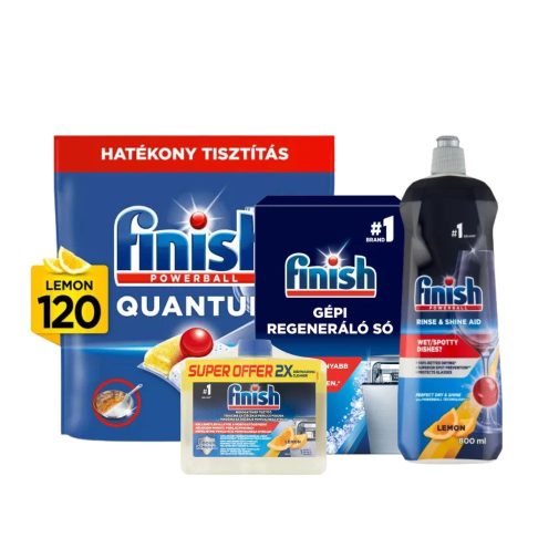 INGYENES SZÁLLÍTÁS - Finish Quantum mosogatogép kapszula csomag 120 kapszulával, öblítővel, sóval és tisztítófolyadékkal