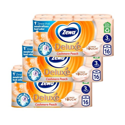 Zewa Deluxe Cashmere Peach toalettpapír 3 rétegű (3x16 tekercs) + ajándék nedves wc-papír