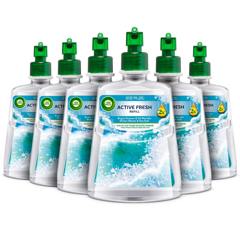 Air Wick Active Fresh Automata Légfrissítő spray utántöltő, Óceáni szellő és tengeri só (6x228 ml)