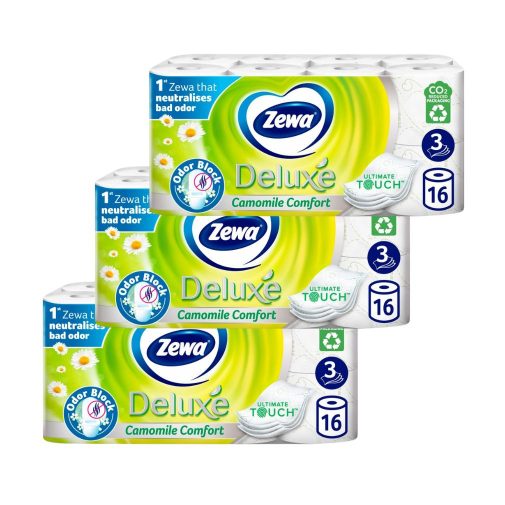 Zewa Deluxe Camomile Comfort toalettpapír 3 rétegű (3x16 tekercs) + ajándék nedves wc-papír