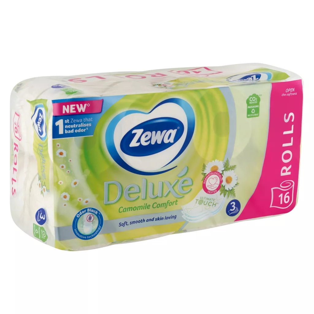 Zewa Deluxe Camomile Comfort toalettpapír 3 rétegű (16 tekercs) + Zewa Natural Camomile nedves toalettpapír (42 db)