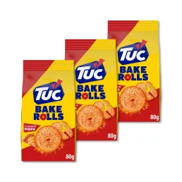 TUC Bake Rolls pizza ízű ropogós kétszersült 3x80 g
