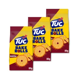 TUC Bake Rolls bacon ízű ropogós kétszersült 3x80 g
