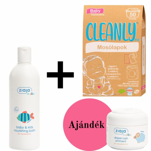 CleanlyECO Baby mosólap lanolinnal (50 db) + ZIAJA Baba & gyermek tápláló fürdető újszülött kortól (370 ml) AJÁNDÉK Ziaja popsikrém