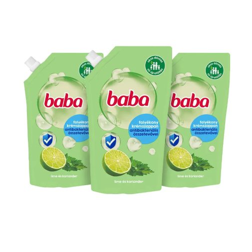 Baba folyékony szappan utántöltő antibakteriális lime és koriander illattal 3x500 ml + ajándék matrica
