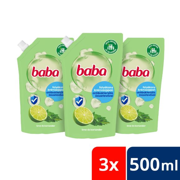 Baba folyékony szappan utántöltő antibakteriális lime és koriander illattal 3x500 ml