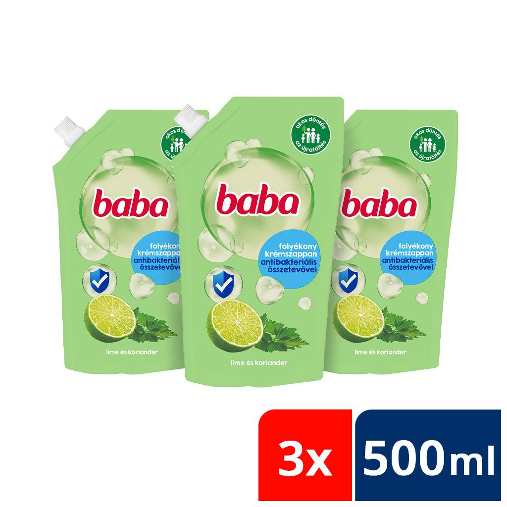 Baba folyékony szappan utántöltő antibakteriális lime és koriander illattal (3x500 ml)
