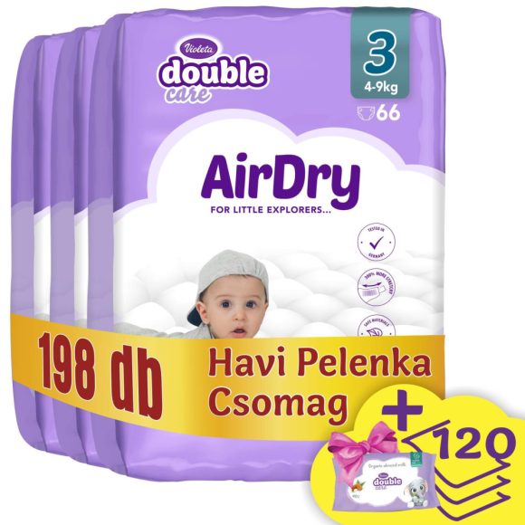 Violeta Double Care Air Dry nadrágpelenka 3, 4-9 kg, (+ 120 db ajándék törlőkendő), HAVI PELENKACSOMAG 198 db