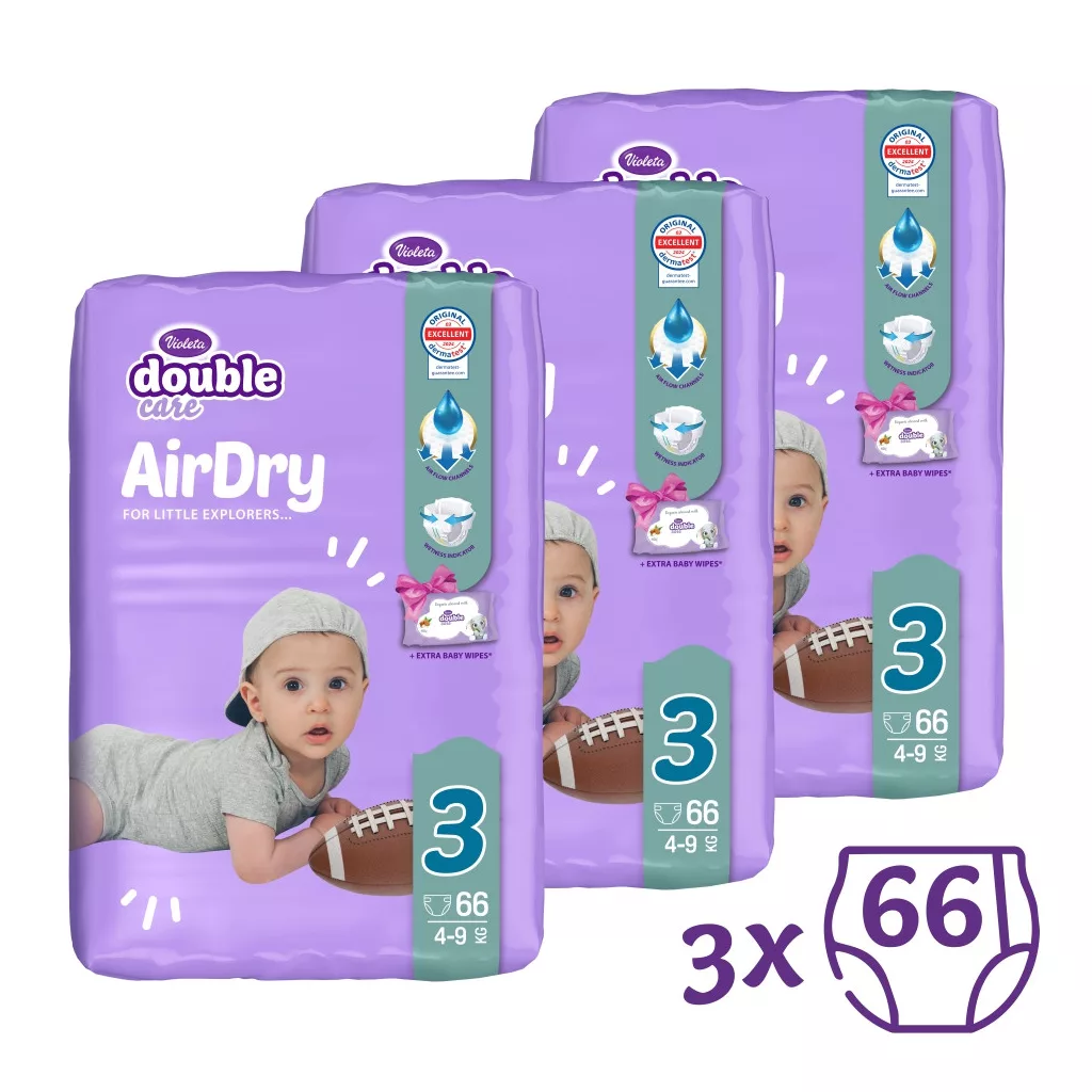 Violeta Double Care Air Dry nadrágpelenka 3, 4-9 kg, (+ 120 db ajándék törlőkendő), HAVI PELENKACSOMAG 198 db