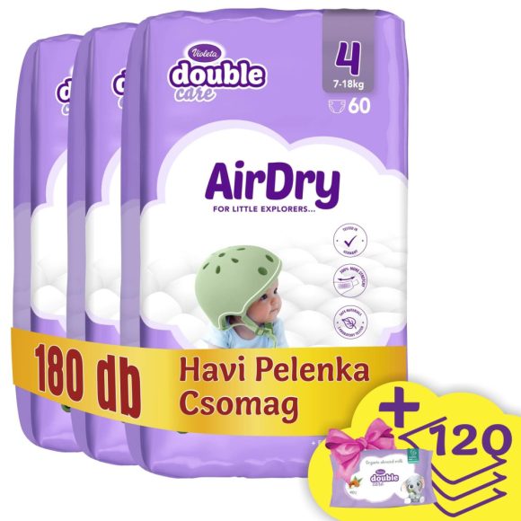 Violeta Double Care Air Dry nadrágpelenka 4, 7-18 kg, (+ 120 db ajándék törlőkendő), HAVI PELENKACSOMAG 180 db