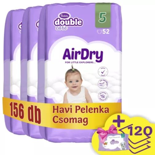 Violeta Double Care Air Dry nadrágpelenka 5, 11-18 kg, (+ 120 db ajándék törlőkendő), HAVI PELENKACSOMAG 156 db + ajándék pelenkázó alátét