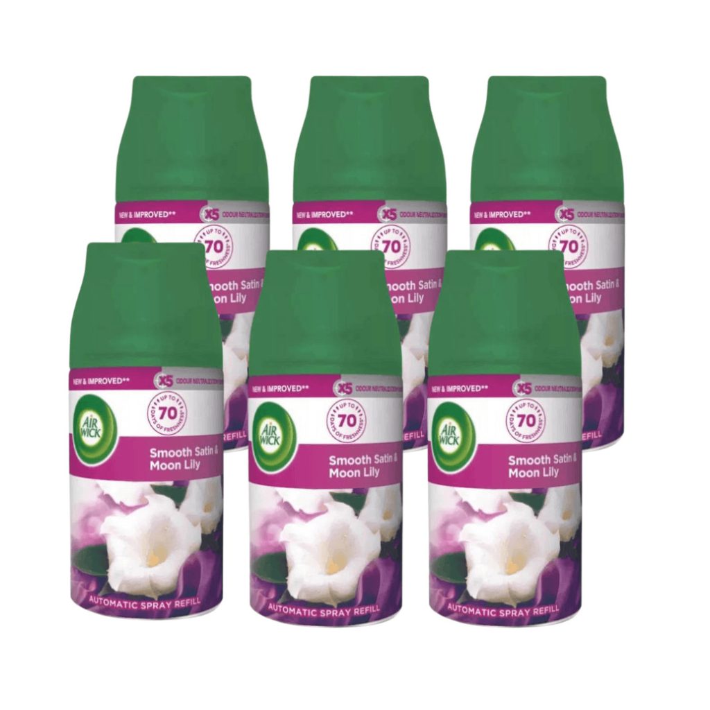 Air Wick Freshmatic Automata Légfrissítő spray utántöltő, Bársonyos Szatén és Éji Liliom (6x250 ml)