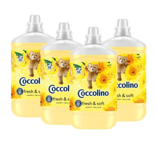 Coccolino Happy Yellow öblítőkoncentrátum 4x1700 ml (272 mosás) + ajándék maci