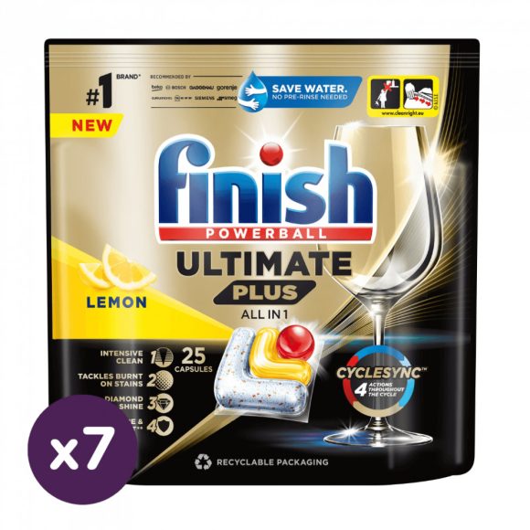 Finish Powerball Ultimate Plus All in 1 mosogatógép-kapszula, lemon (7x25 db)