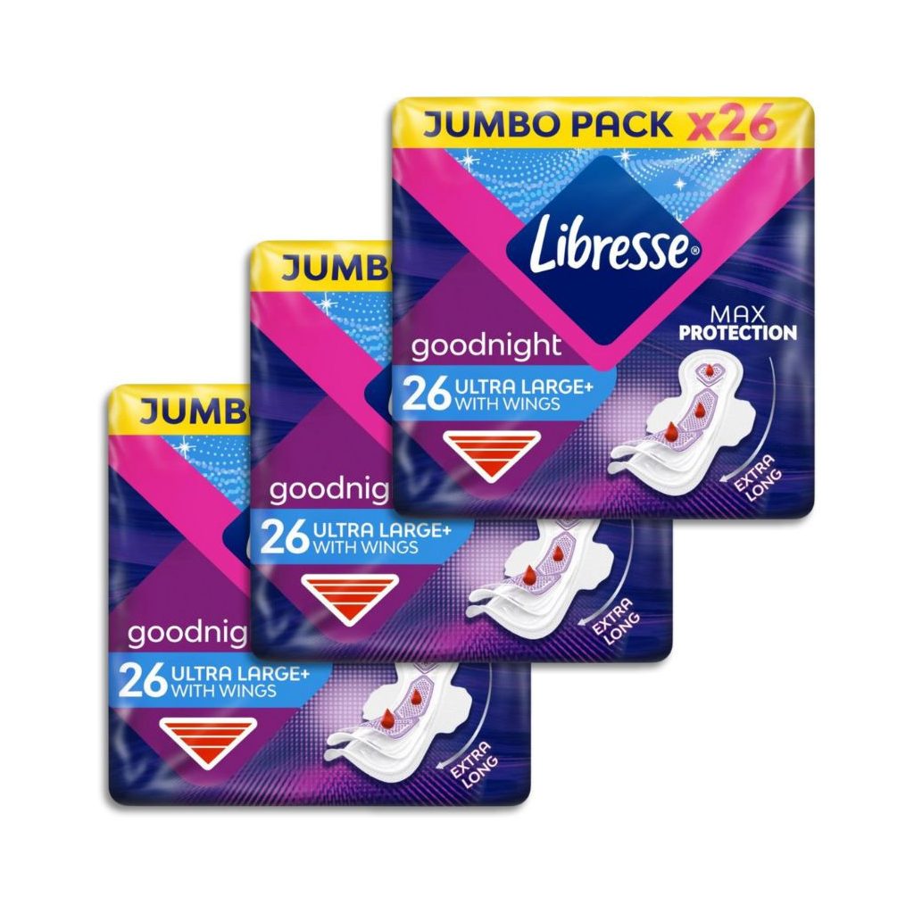 Libresse Ultra Large+ Goodnight szárnyas éjszakai egészségügyi betét (3x26 db)