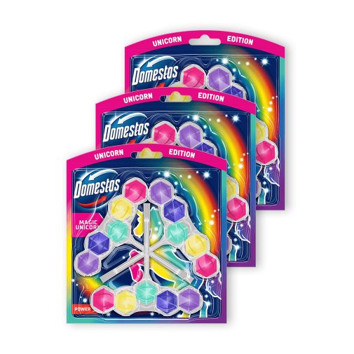 Domestos Power5 WC frissítő blokk, Magic Unicorn (3x3x50 g) + ajándék vileda