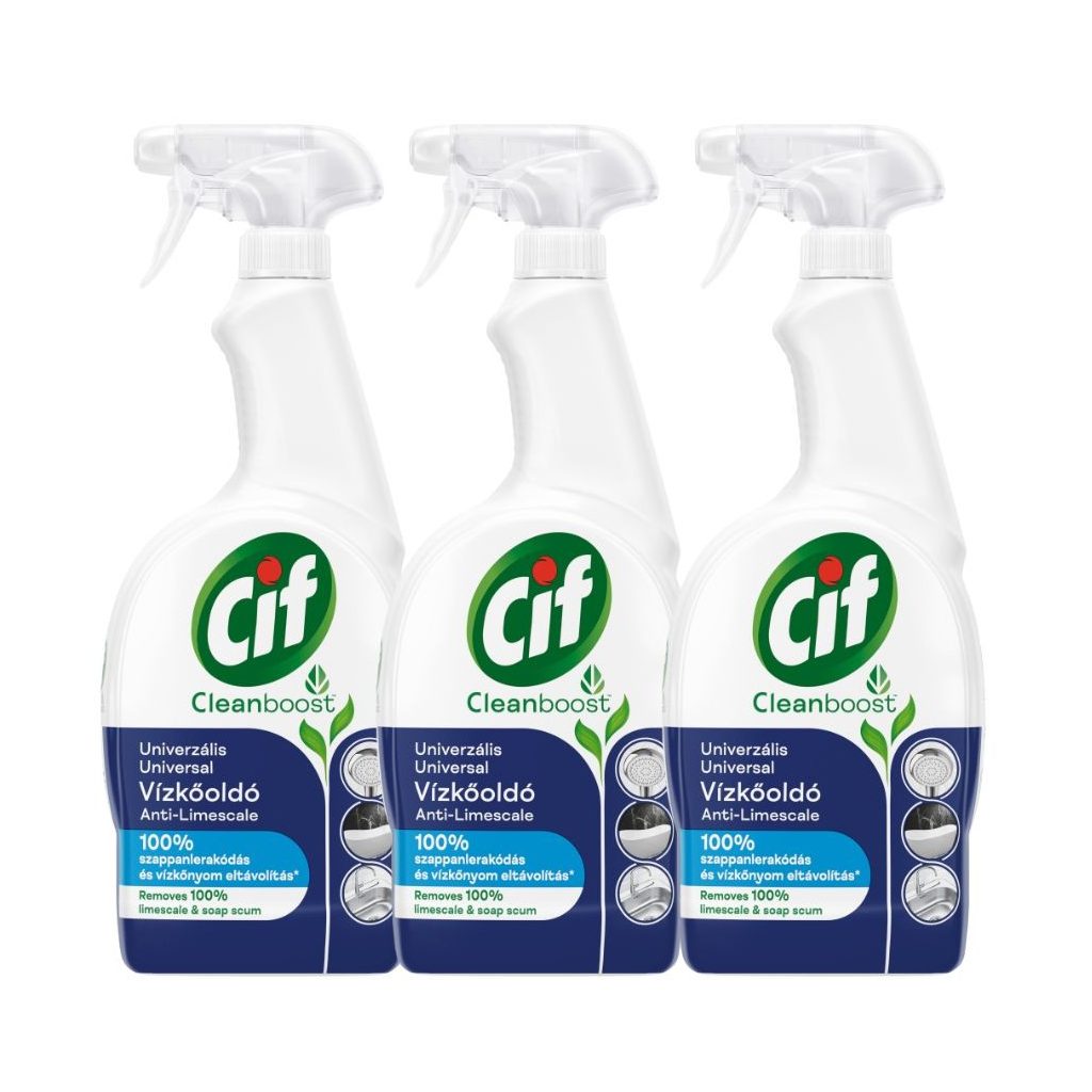Cif Cleanboost Power&Shine fürdőszobai tisztító spray, vízkőfoltokra, szappanlerakódásra (3x750 ml)