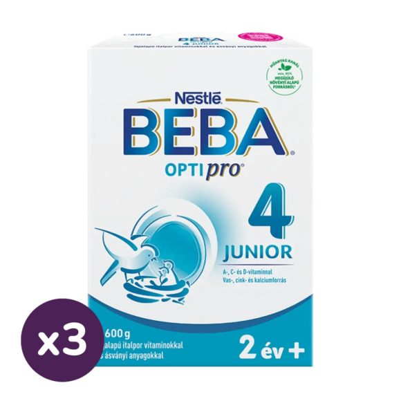 BEBA OptiPro 4 Junior tejalapú italpor vitaminokkal és ásványi anyagokkal 24 hó+ (3x600 g)