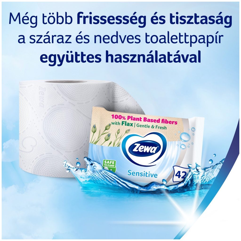 Zewa Deluxe Delicate Care toalettpapír 3 rétegű (16 tekercs) + Zewa Sensitive nedves toalettpapír (42 db)