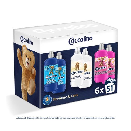 Coccolino Perfume & Care öblítőválogatás (6x1275 ml)  + ajándék maci